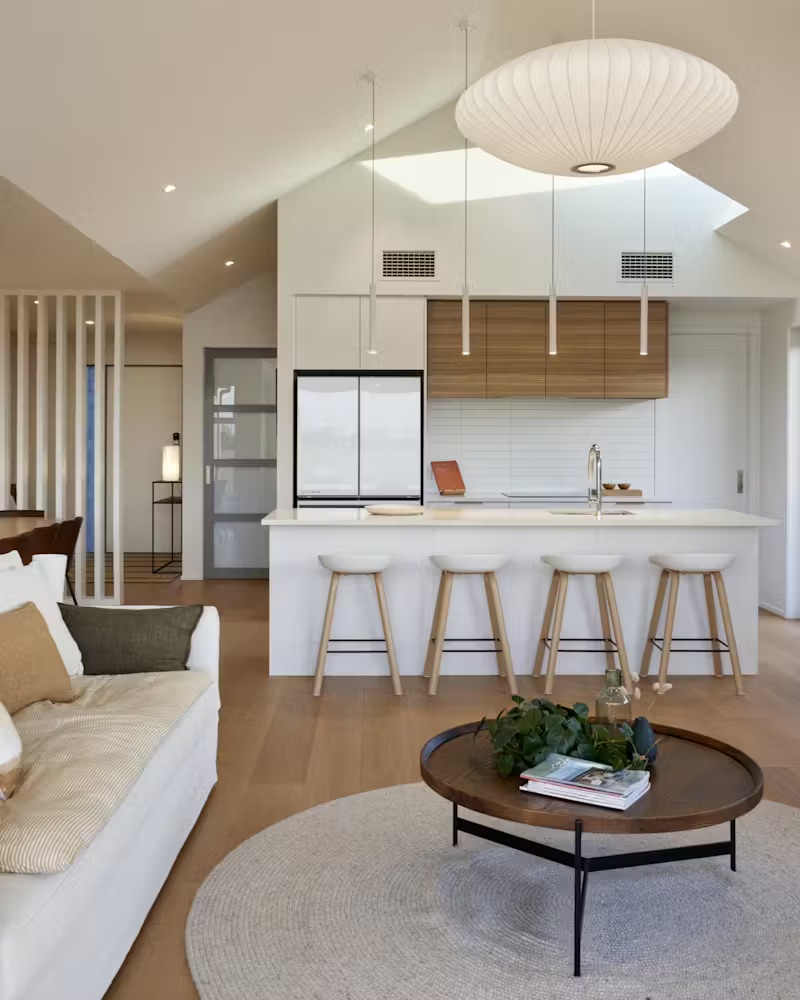 Modern white kitchen with island bench
